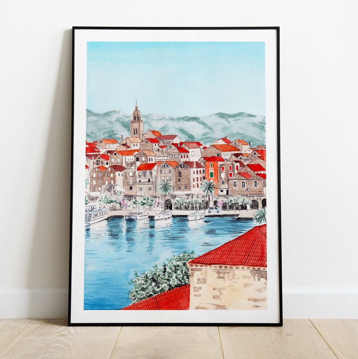 Korcula, Croatia Cityscape Art Print, Travel Poster - Image 2