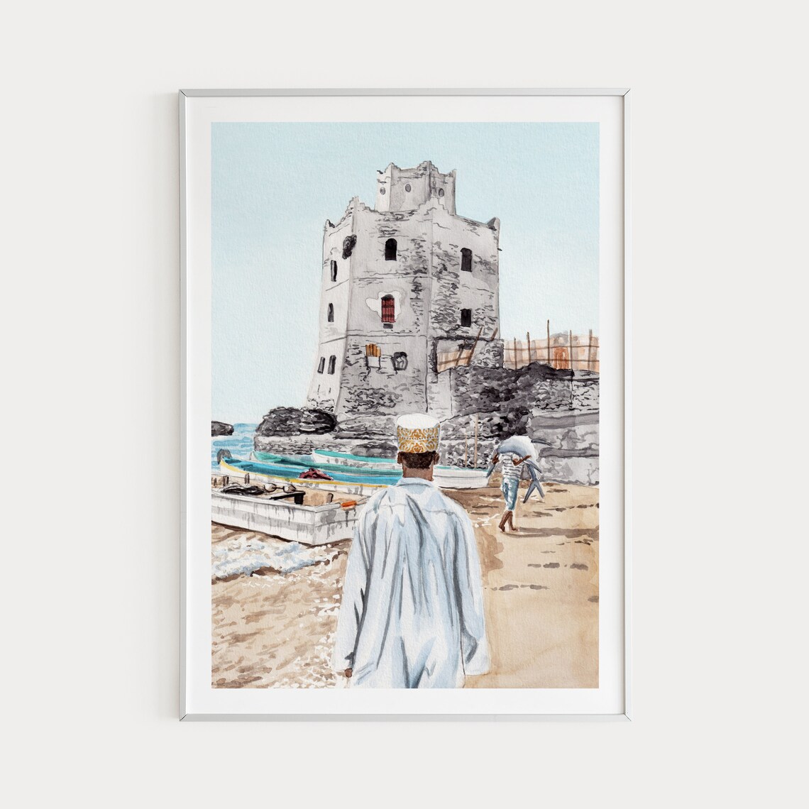 Mogadishu Watercolor Cityscape Art Print, Somalia