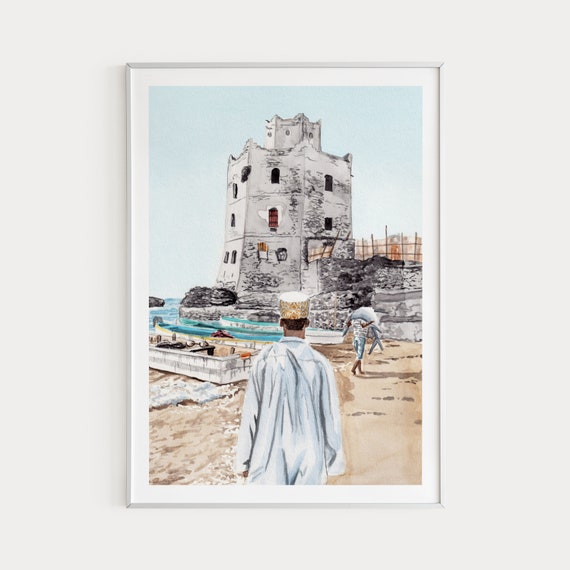 Mogadishu Watercolor Cityscape Art Print, Somalia