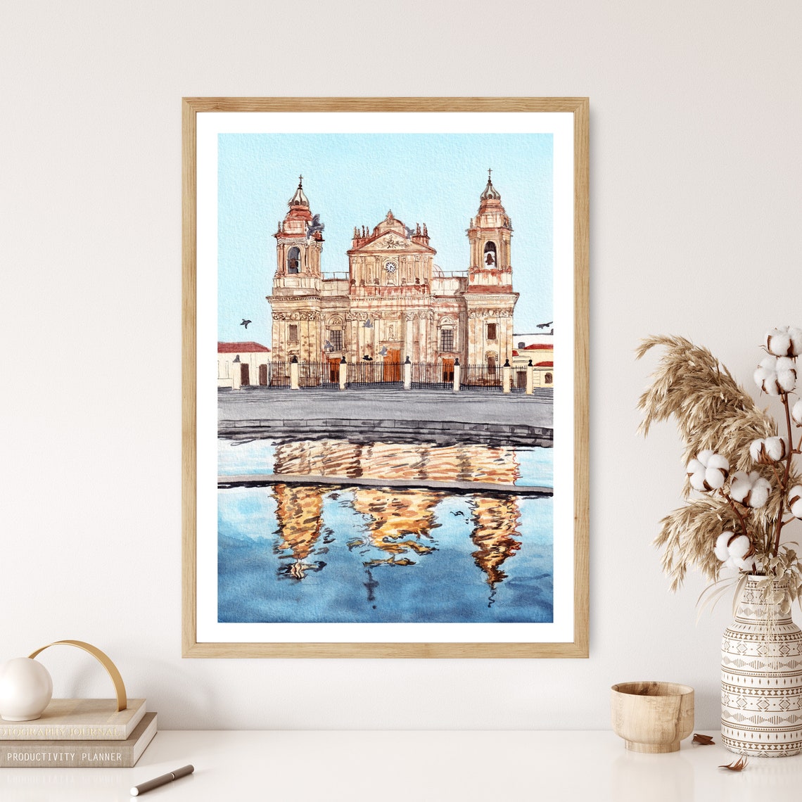 Guatemala City Metropolitan Cathedral Reflection Watercolor Poster - Image 2