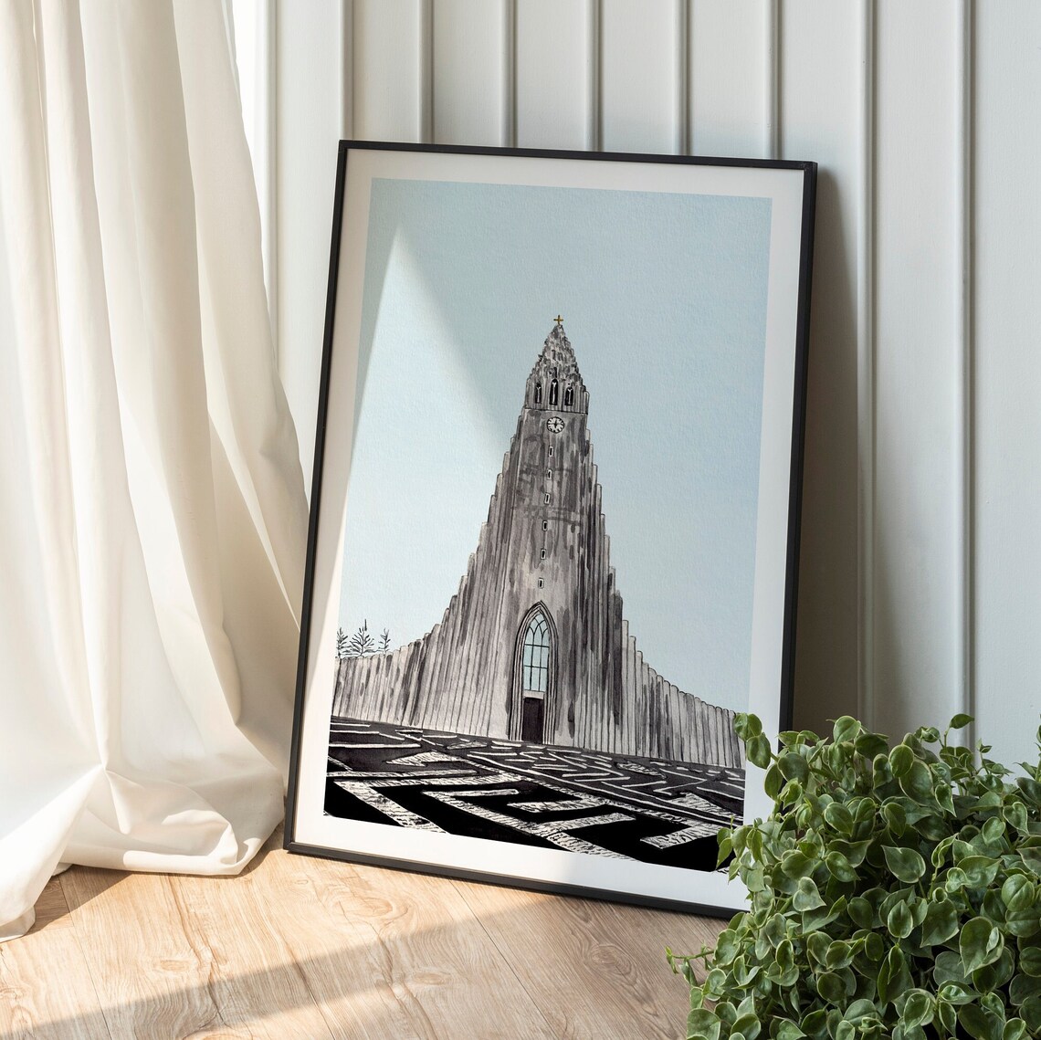 Hallgrimskirkja Church Reykjavik Minimalist Iceland Watercolor Poster - Image 2