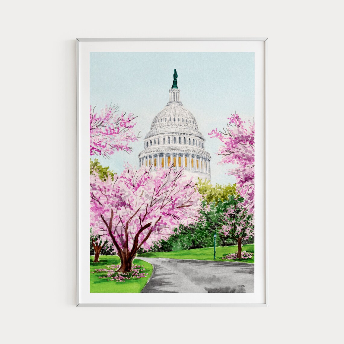 US Capitol Watercolor Art Print, Washington Cityscape