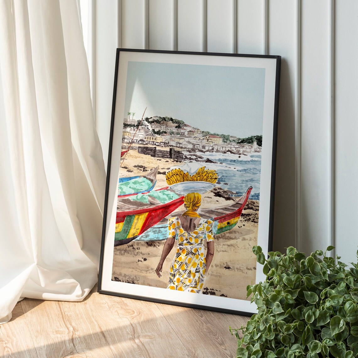 Cape Coast Ghana Watercolor Landscape Travel Poster - Image 2