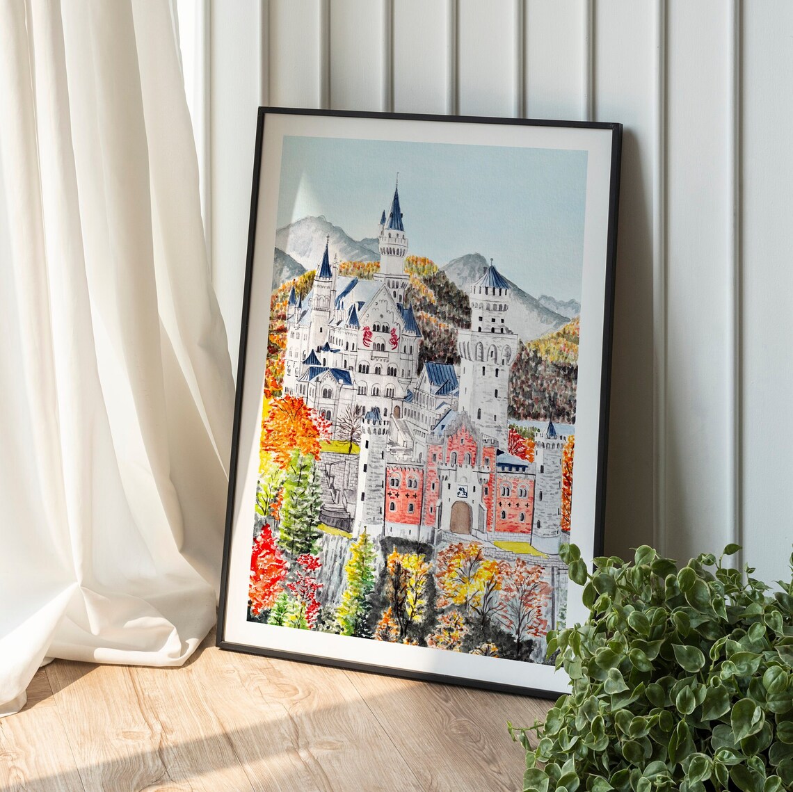 Neuschwanstein Castle Germany Watercolor Travel Poster - Image 2