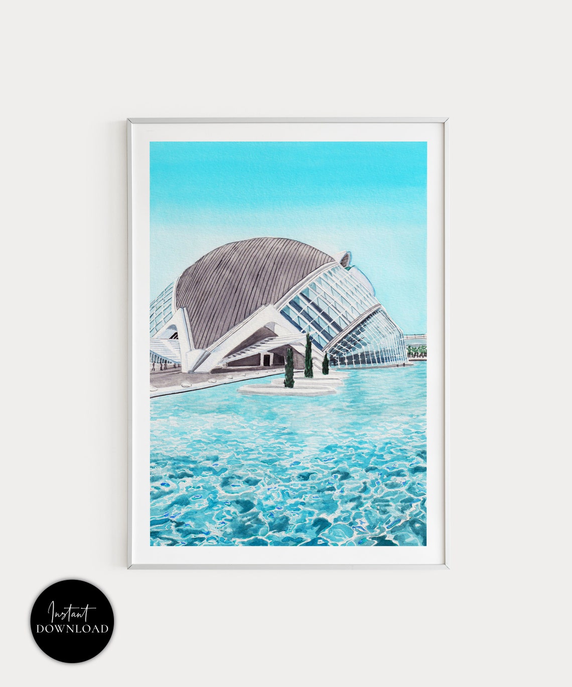 L'Hemisferic Valencia City of Arts and Sciences Watercolor Poster