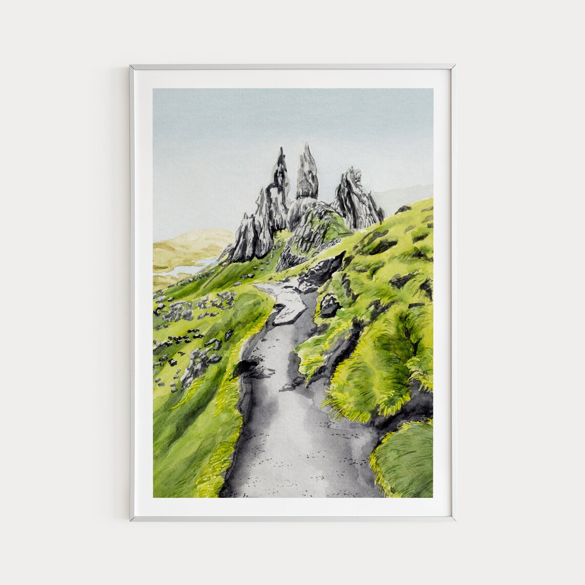 Isle Of Skye Watercolor Travel Poster, Scotland Landscape