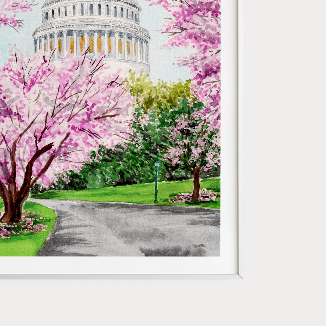 US Capitol Watercolor Art Print, Washington Cityscape - Image 3