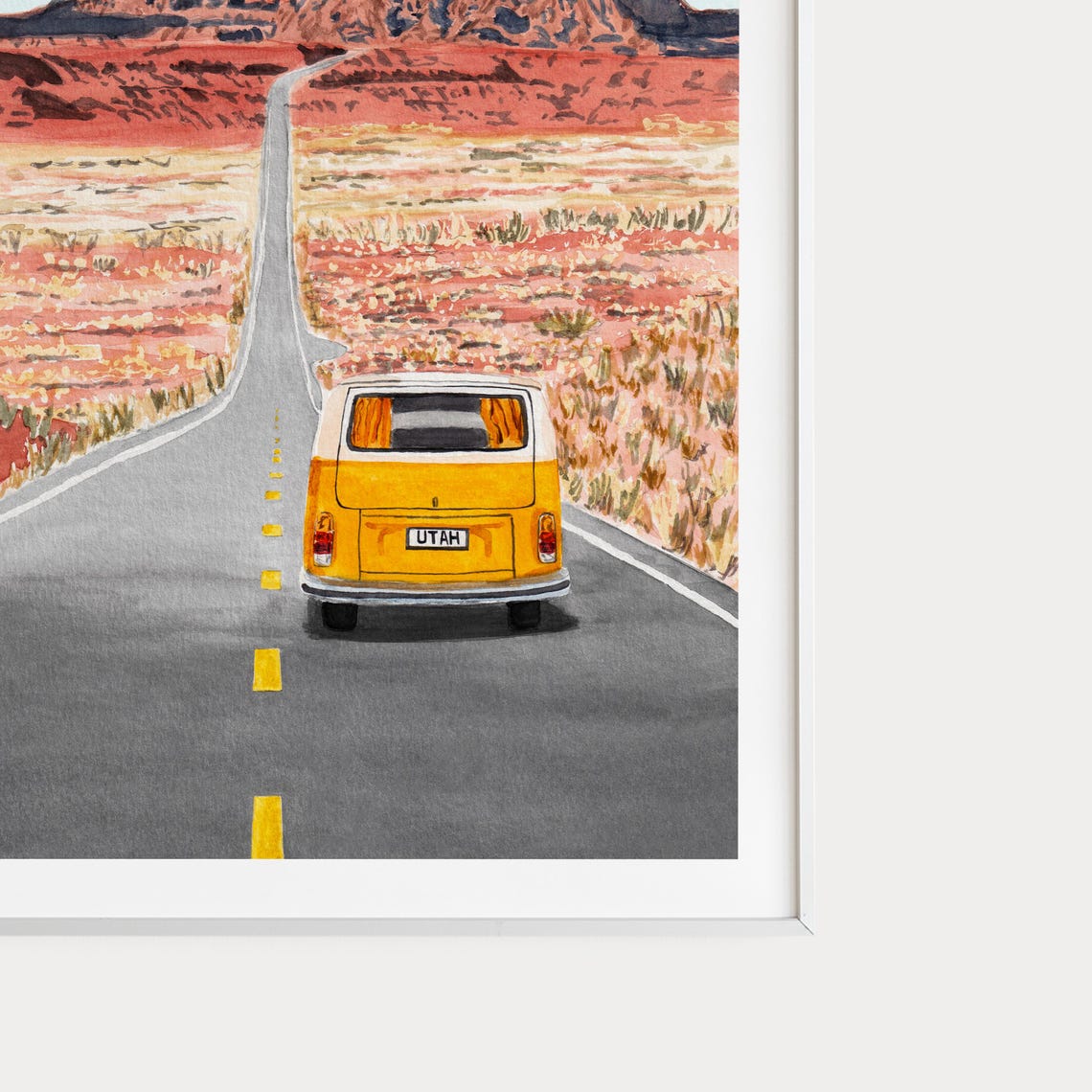 Monument Valley Utah Road Trip Yellow Vintage Van Desert Buttes Poster - Image 3