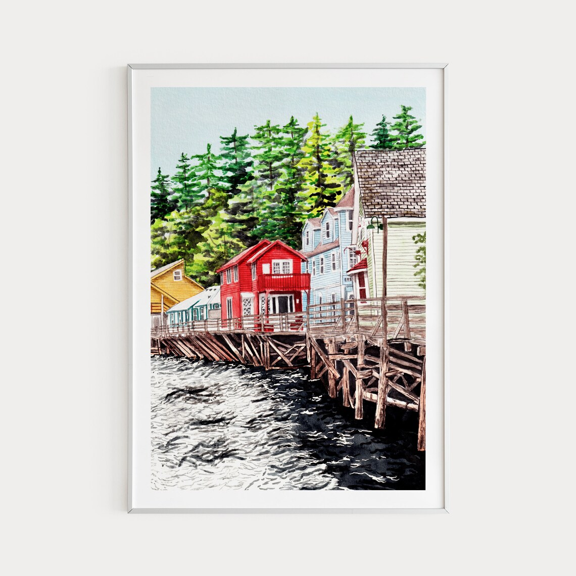 Ketchikan Alaska Watercolor Landscape Travel Poster