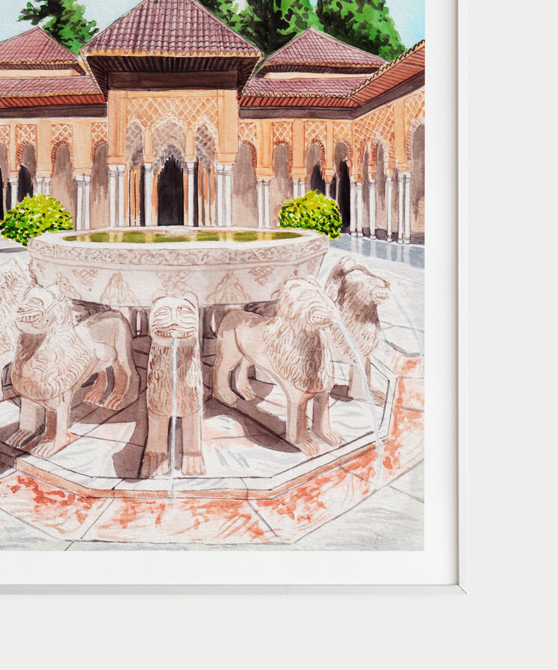 Alhambra Granada Court of the Lions Fountain Watercolor Poster - Image 3