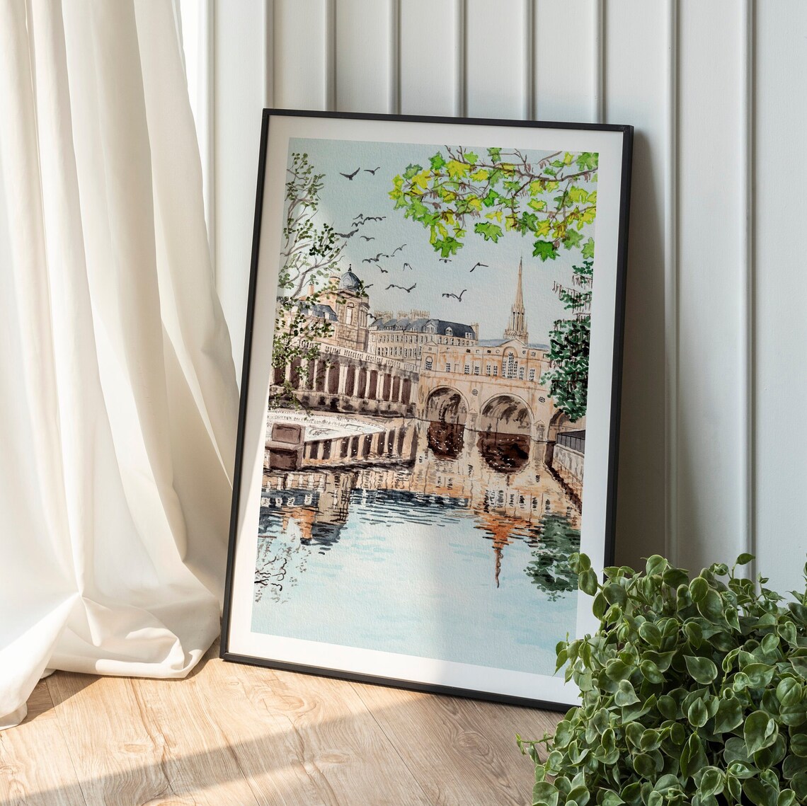 Bath City Watercolor Art Print, England Cityscape - Image 2