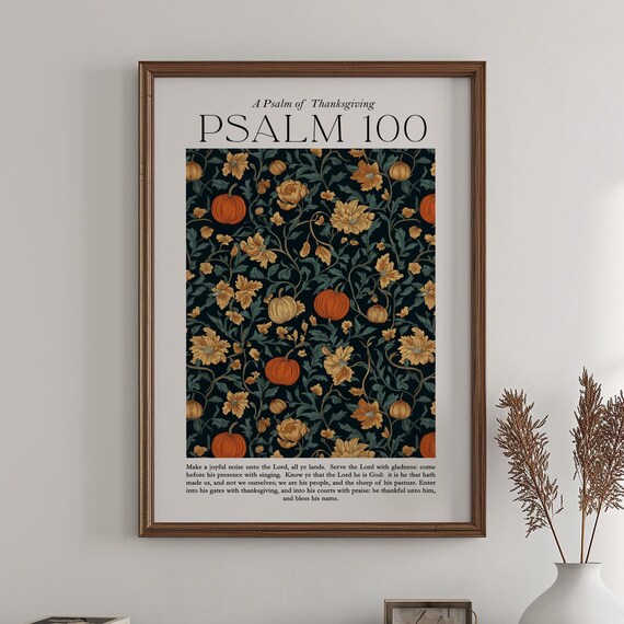 Psalm 100 Thanksgiving Scripture Floral Wood Frame Wall Print