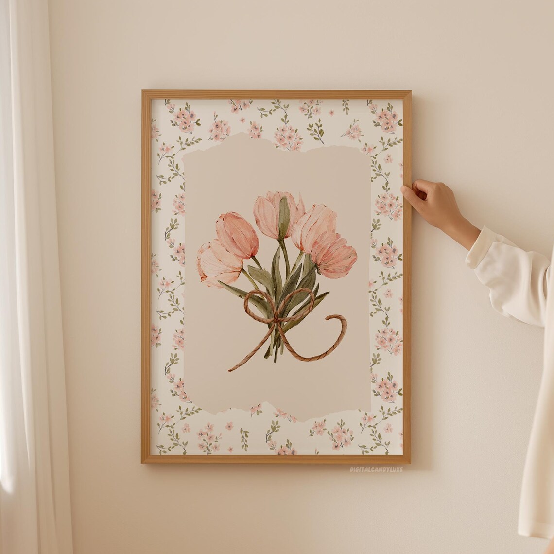 Vintage Tulip Art Print, Dainty Floral Wall Decor