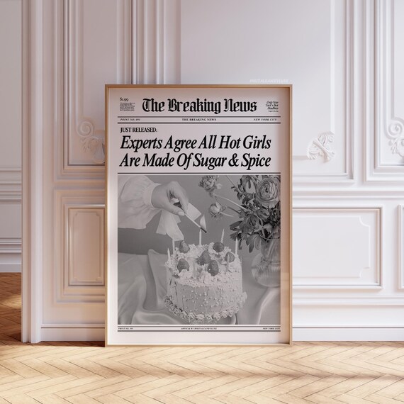 Newspaper Prints Trendy Wall Art News Poster Printable Art Prints Black And White Wall Prints Girly Bedroom Art Dorm Cute Retro