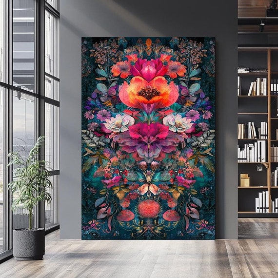 Floral Maximalist Wall Art With Vibrant Botanical Design Abstract Nature Inspired Artwork Bold And Lush Decor For Unique Interiors