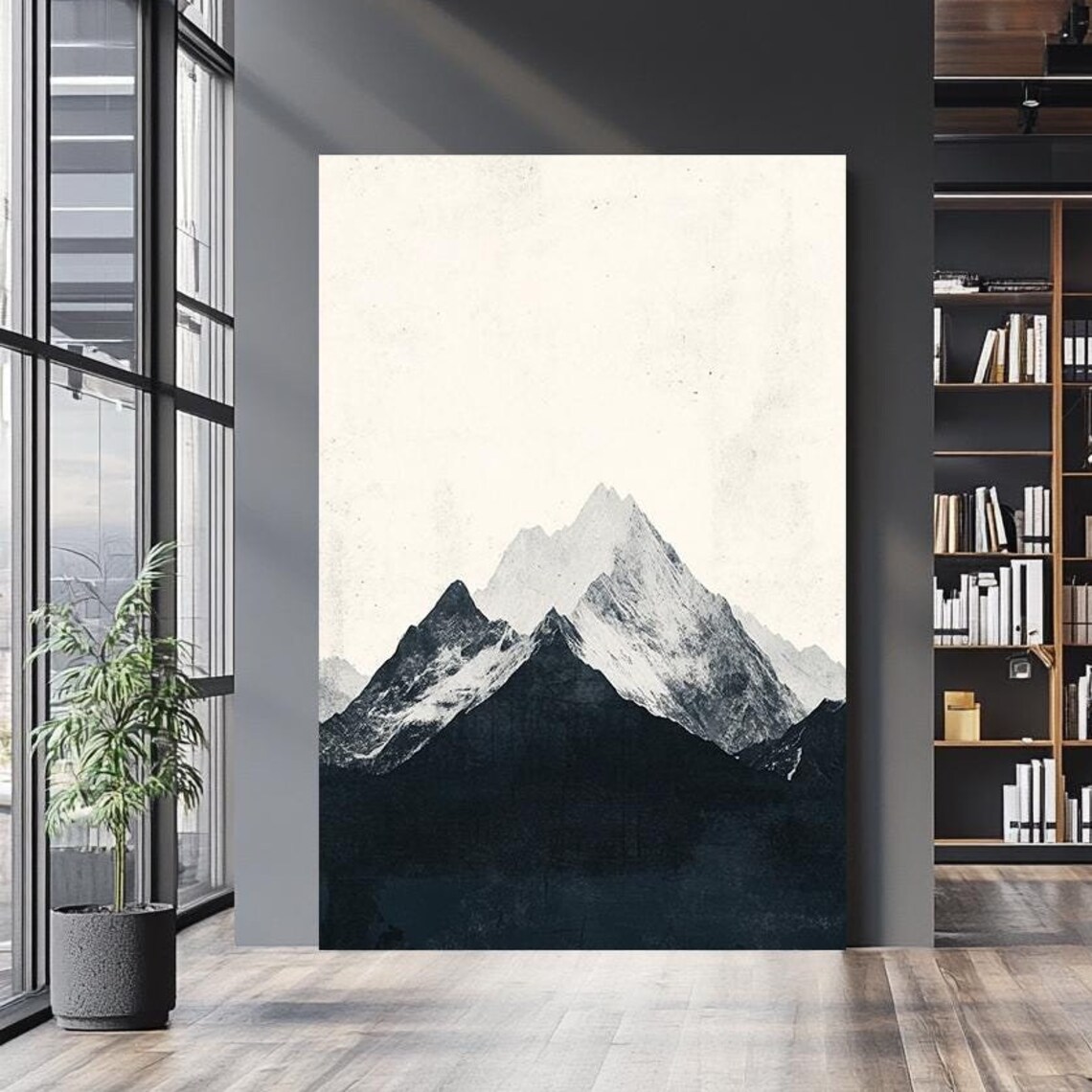 Minimalist Mountain Wall Art Mountain Silhouette Wall Decor Minimalist Navy Blue Painting Modern Abstract Home Decor