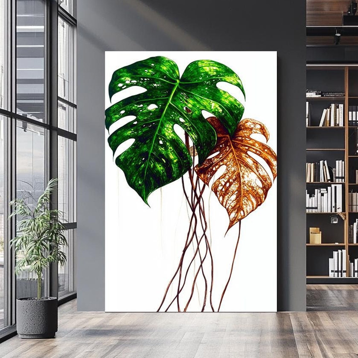 Monstera Leaf Botanical Wall Art Hand Painted Nature Inspired Artwork Modern Tropical Decor Minimalist Plant Art Print