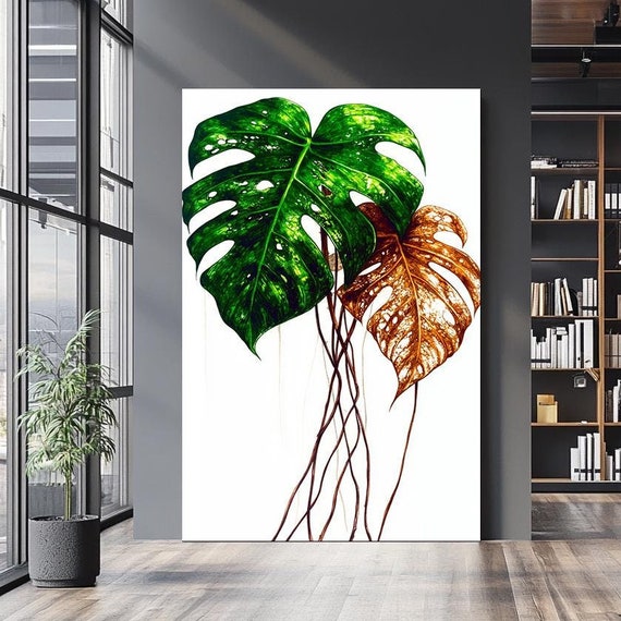 Monstera Leaf Botanical Wall Art Hand Painted Nature Inspired Artwork Modern Tropical Decor Minimalist Plant Art Print