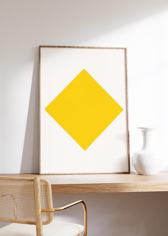 Diamond Shape Wall Art Print Bold Yellow Squareminimalist Graphic Formmodern Abstract Popclean Geometric Centerbright Color Focus