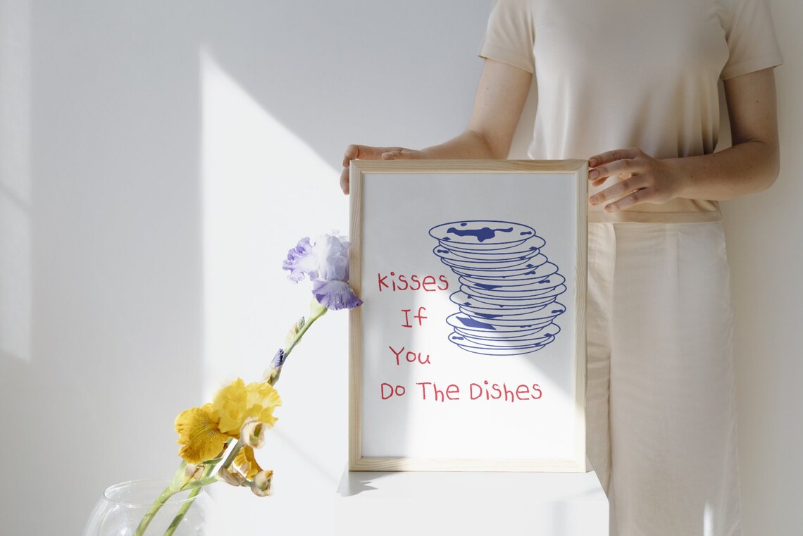 Kisses If You Do The Dishes Kitchen Poster Print - Image 2
