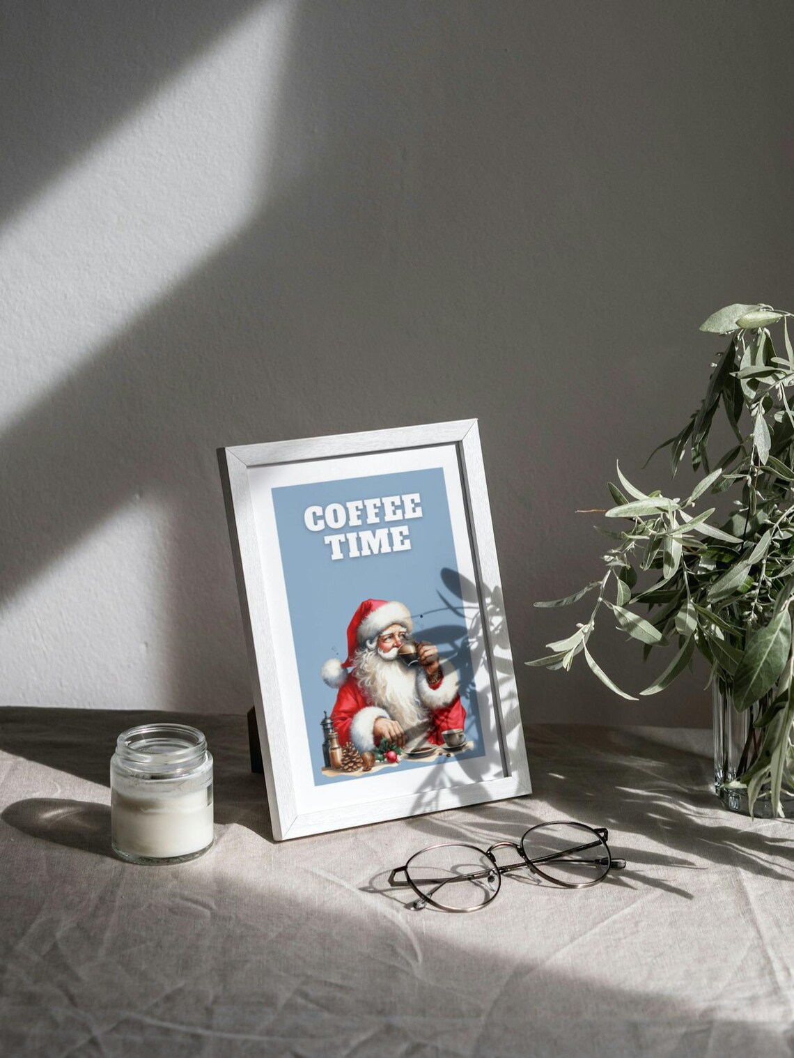 Santa Coffee Lover Retro Holiday Art Print - Image 3