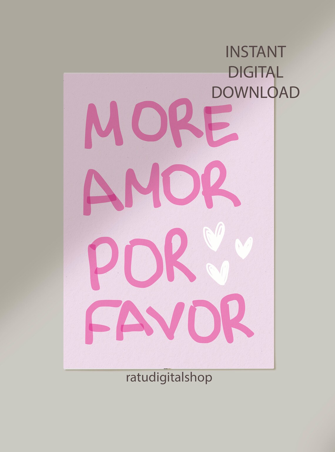 More Amor Por Favor Pink Love Quote Trendy Bedroom Wall Poster - Image 3
