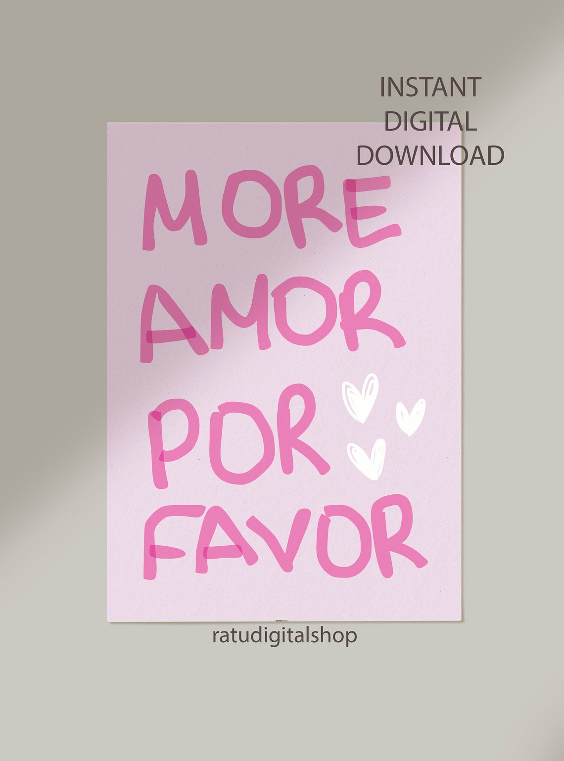 Trendy More Amor Por Favor Wall Art Preppy Poster College Apartment Decor Love Quote Print Coquette Room Decor Girly Wall Art - Image 3