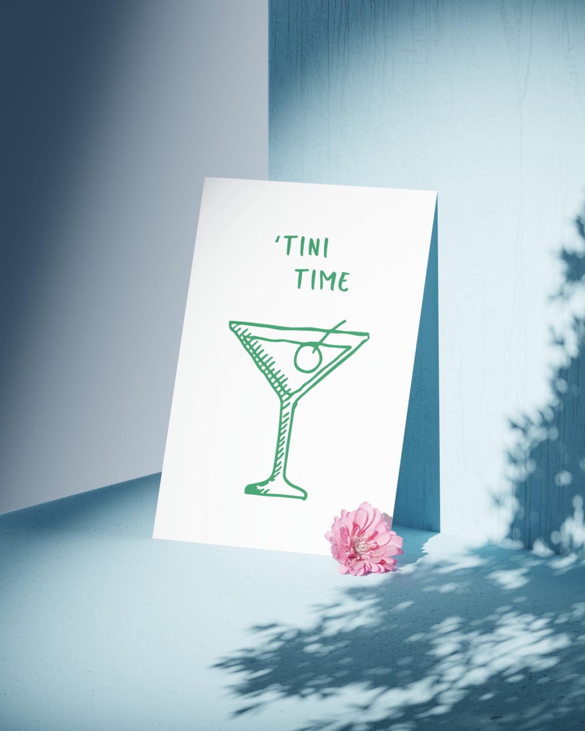 Tini Time Green Martini Glass Cocktail Sketch Bar Cart Poster - Image 2