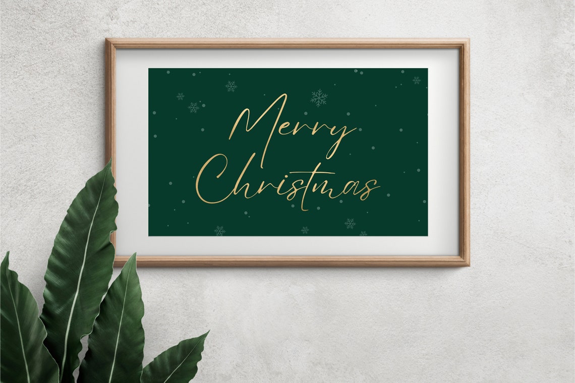 Merry Christmas Gold Script Dark Green Snowflake Holiday Poster - Image 3