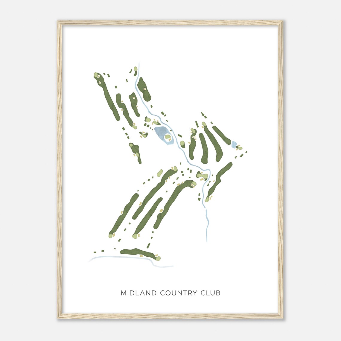 Midland Country Club Modern Minimalist Watercolor Map Poster