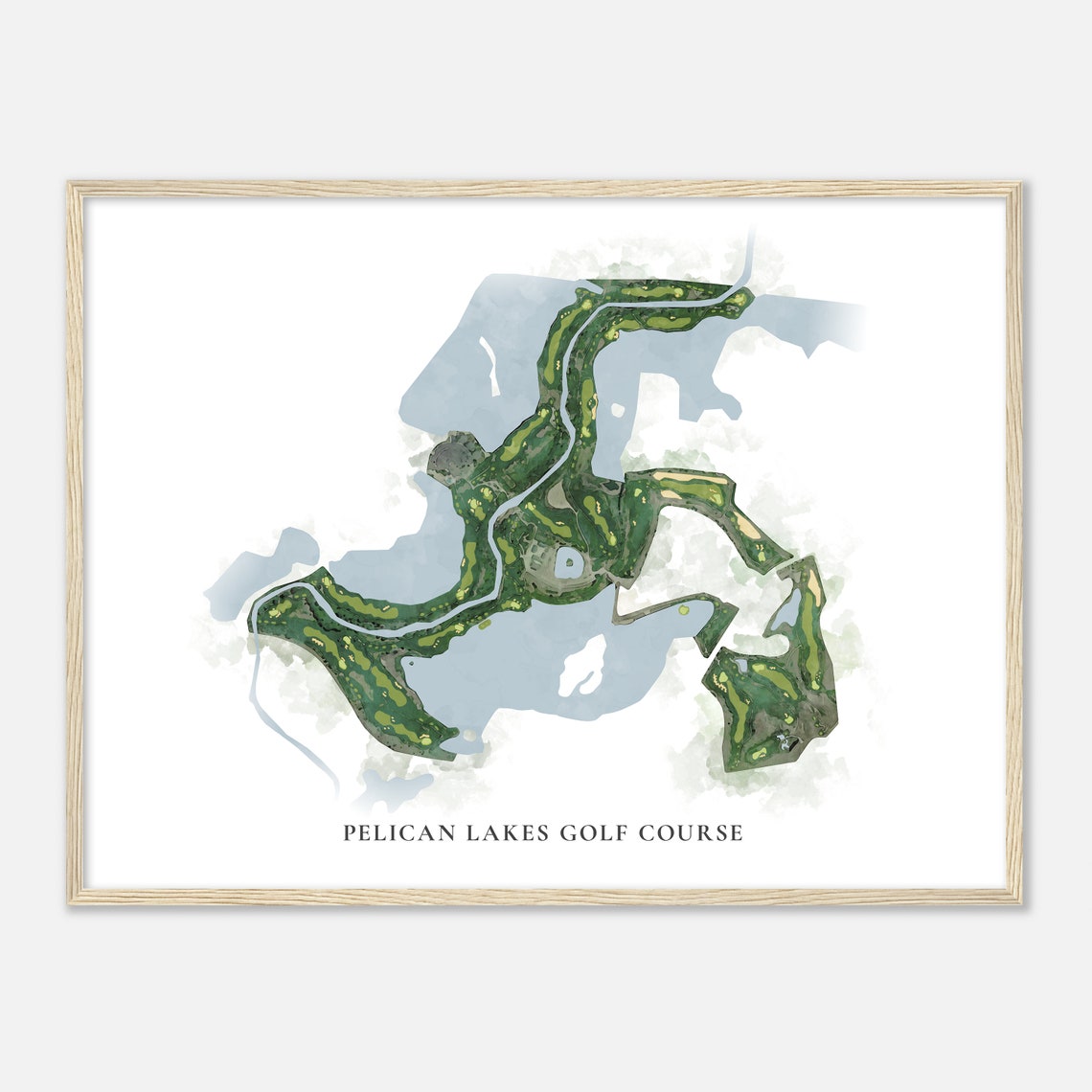 Pelican Lakes Golf Course Classic Watercolor Lakes Map Poster