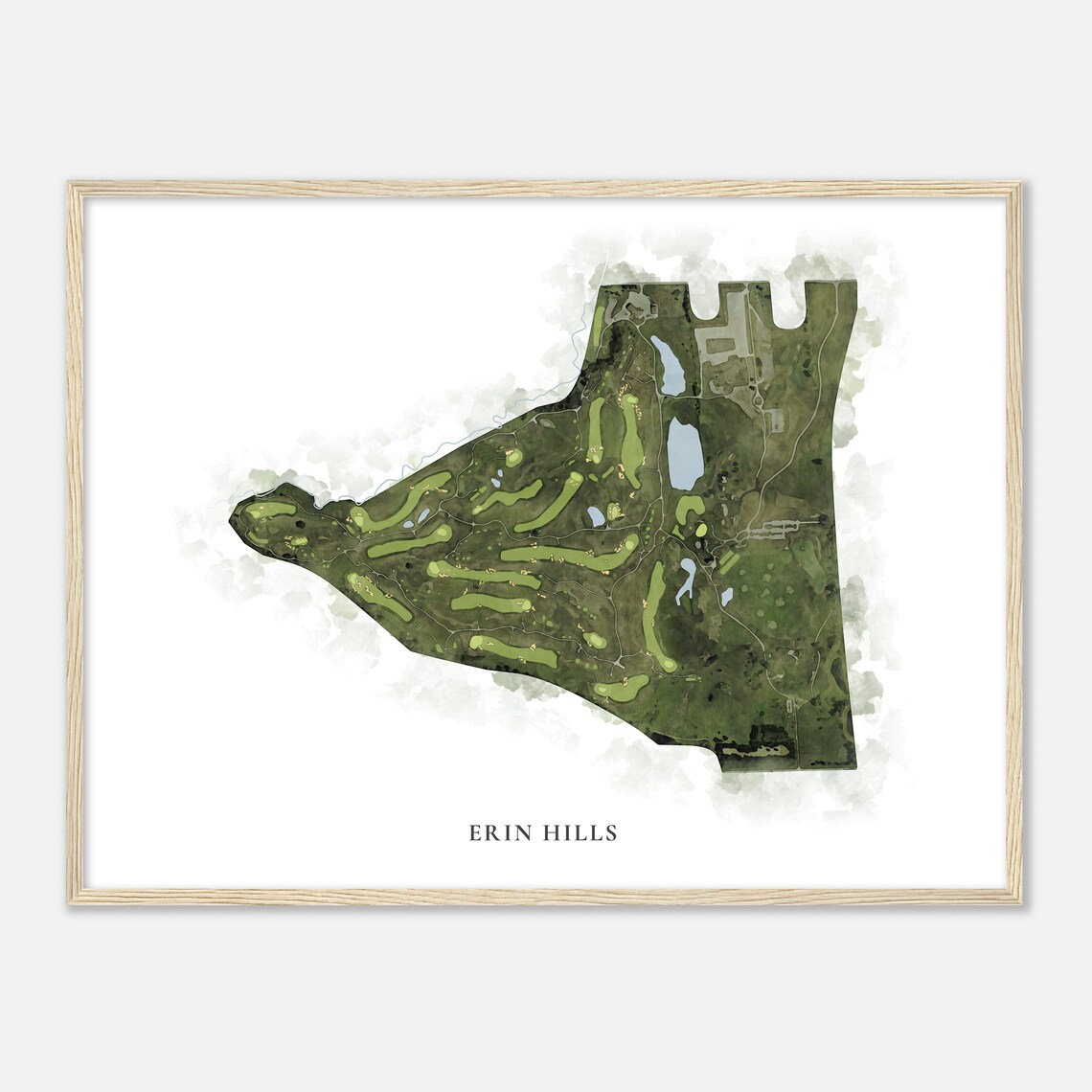Erin Hills Wisconsin Classic Watercolor Map, Golf Poster Print