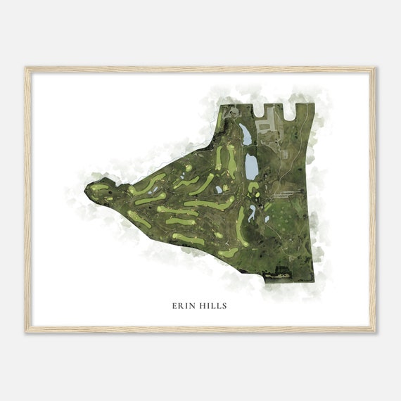 Erin Hills Wisconsin Classic Watercolor Map, Golf Poster Print