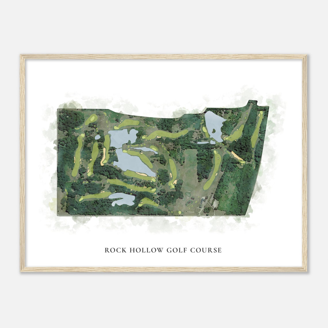 Rock Hollow Golf Course Classic Aerial Watercolor Map Poster