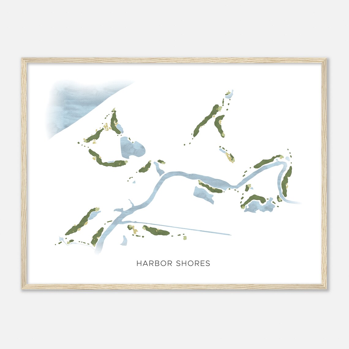 Harbor Shores Michigan Modern Watercolor Map Golfer Gift Golf Wall Art Golf Poster Print Course Layout