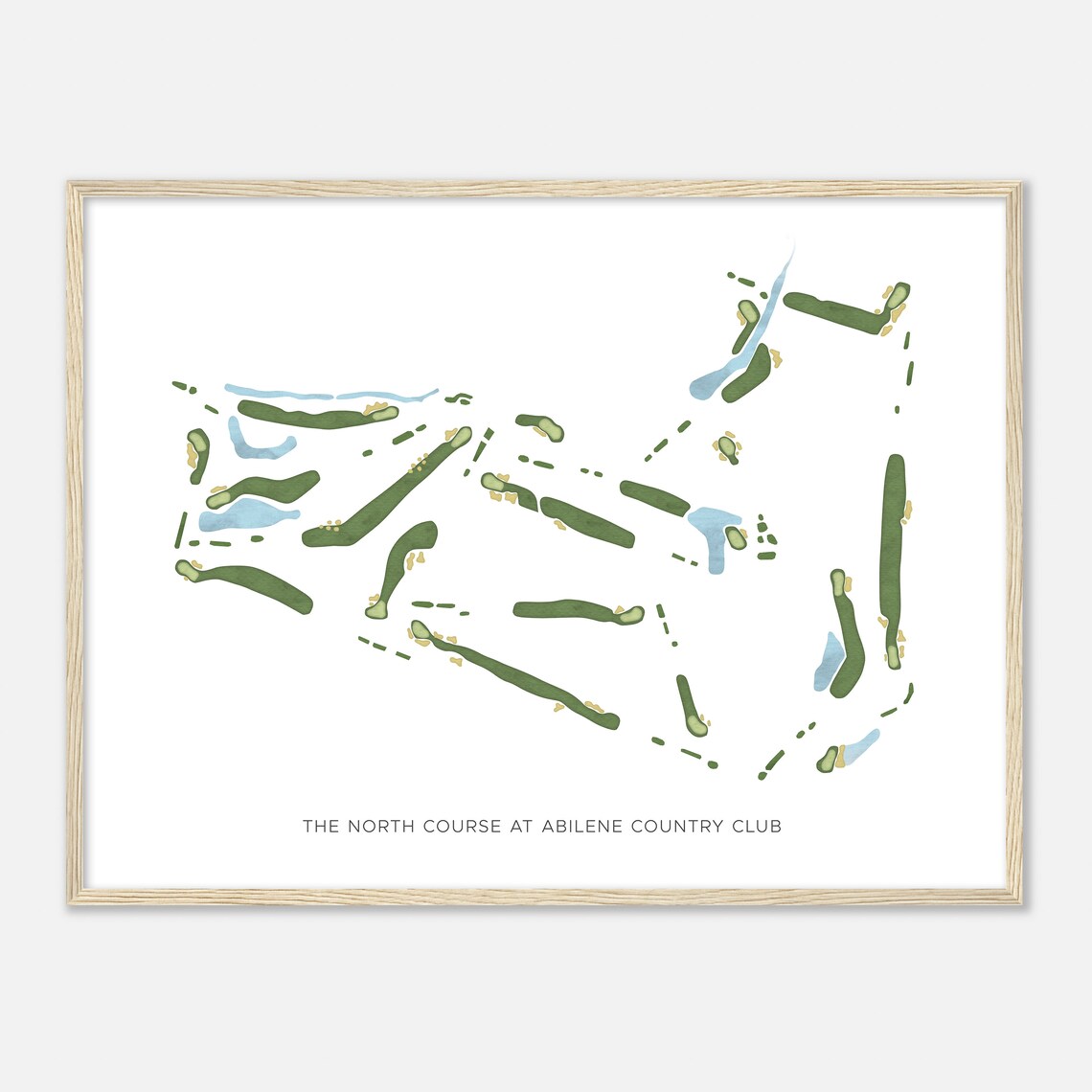 The North Course at Abilene Country Club Watercolor Golf Map Poster