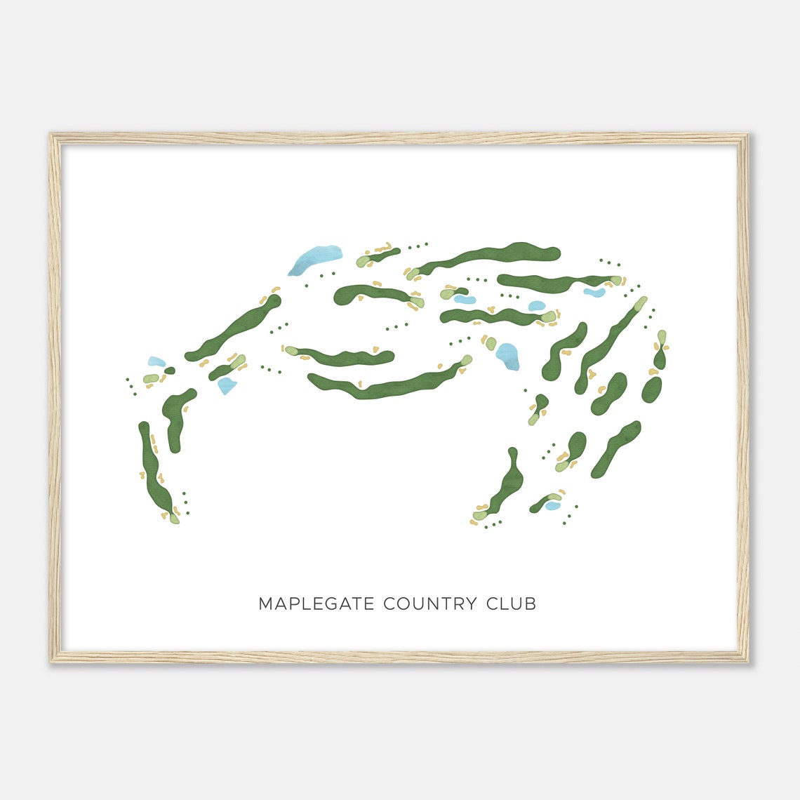 Maplegate Country Club Modern Minimalist Watercolor Course Map Poster