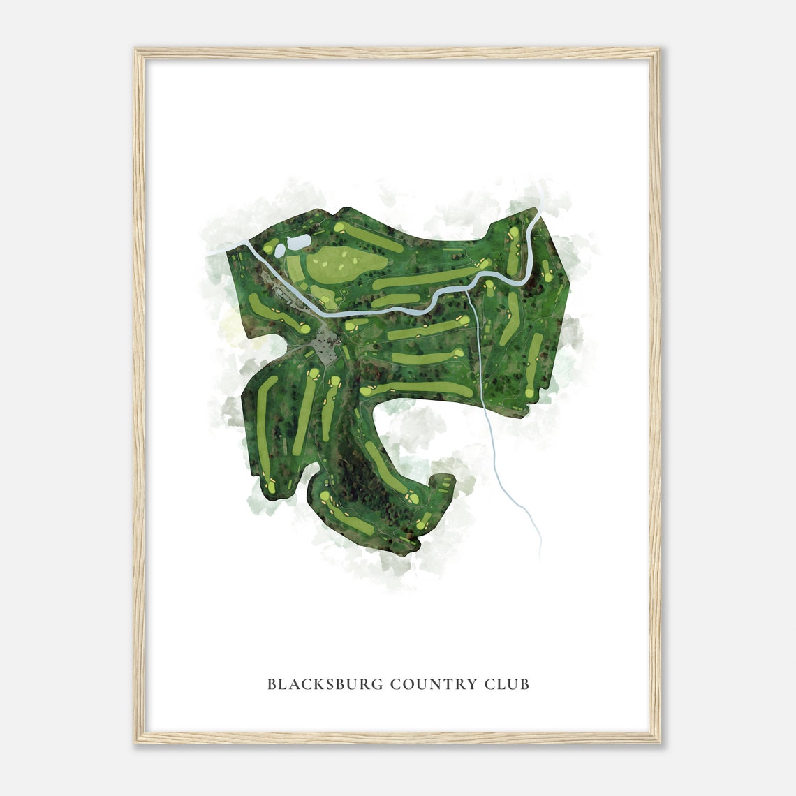 Blacksburg Country Club Classic Aerial Watercolor Fairway Map Poster