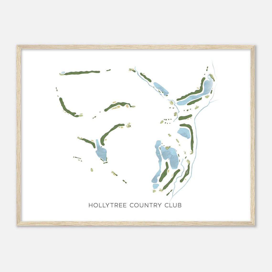 Hollytree Country Club Texas Modern Watercolor Golf Course Map Poster