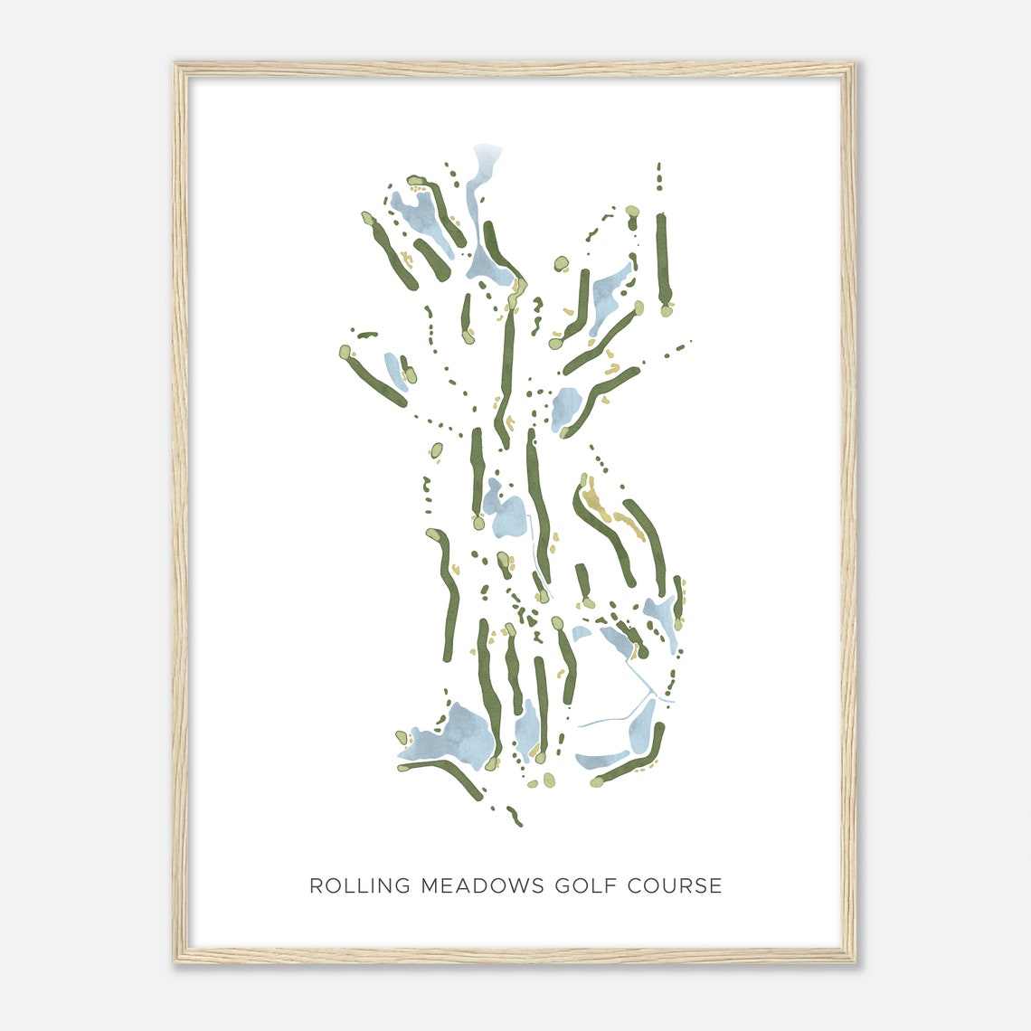 Rolling Meadows Golf Course Minimalist Watercolor Map Art Poster