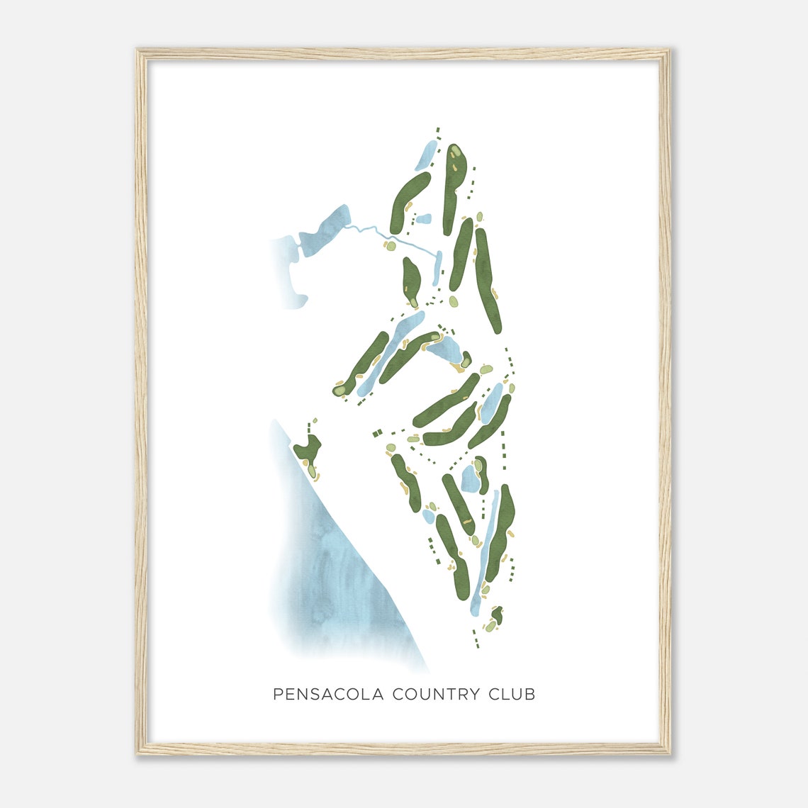 Pensacola Country Club Florida Modern Watercolor Golf Map Poster - Image 2