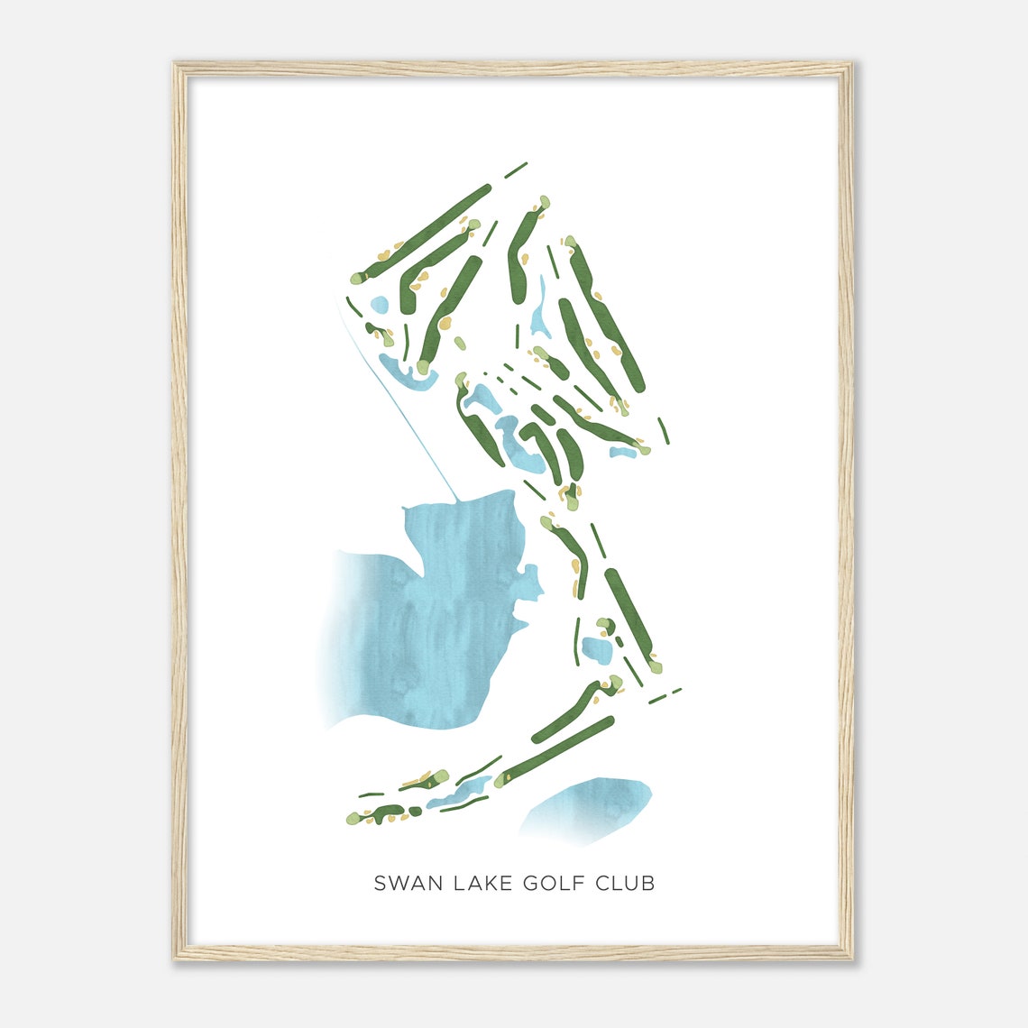Swan Lake Golf Club Watercolor Course Map Modern Style Poster