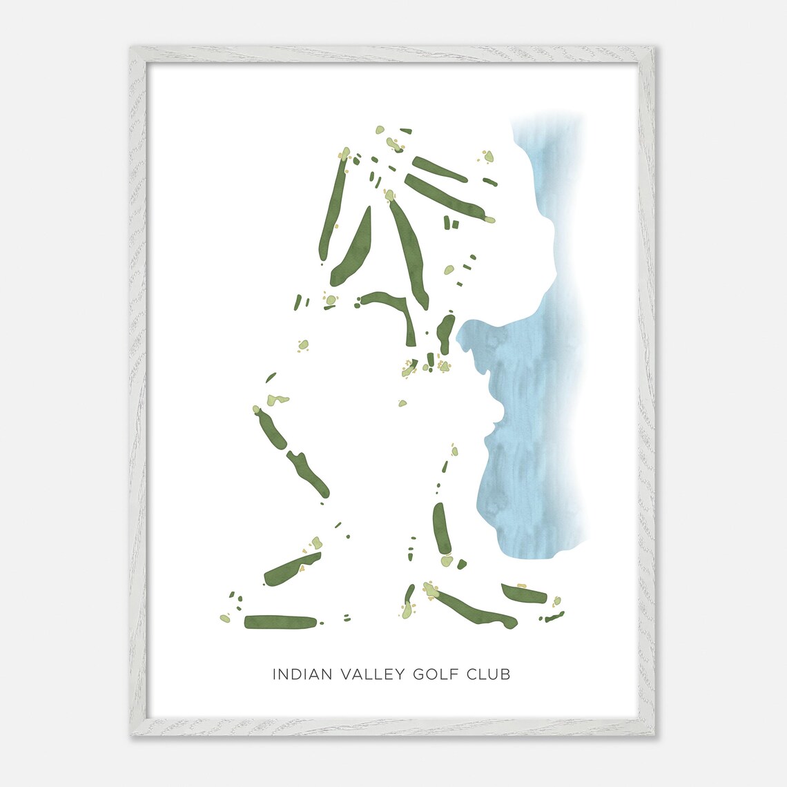 Indian Valley Golf Club Watercolor Fairway Map Lake Detail Poster - Image 2