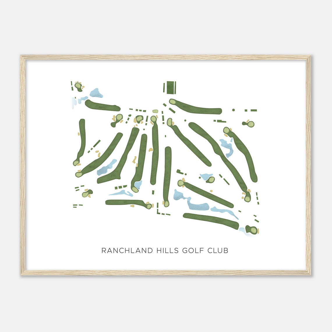Ranchland Hills Golf Club Modern Watercolor Golf Course Map Poster