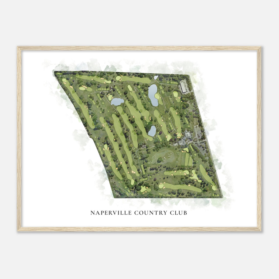 Naperville Country Club Classic Watercolor Golf Course Map Poster
