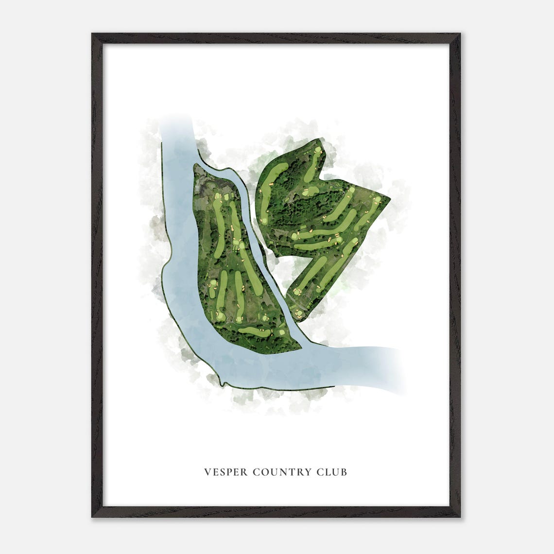 Vesper Country Club Watercolor Aerial Riverside Course Map Poster - Image 3