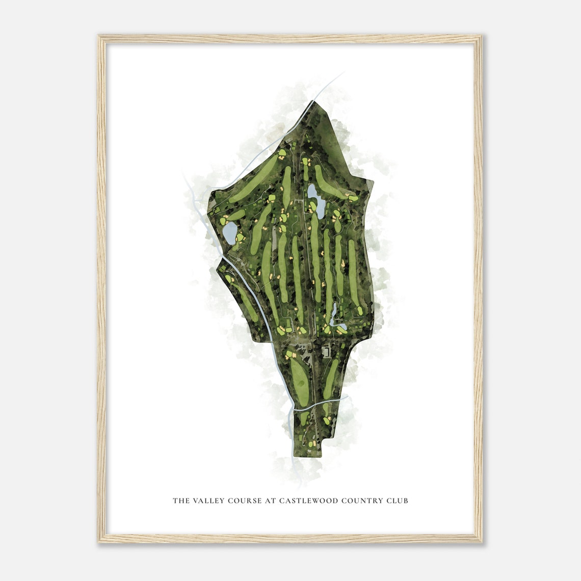 The Valley Course at Castlewood Country Club Watercolor Map Gift Print - Image 2