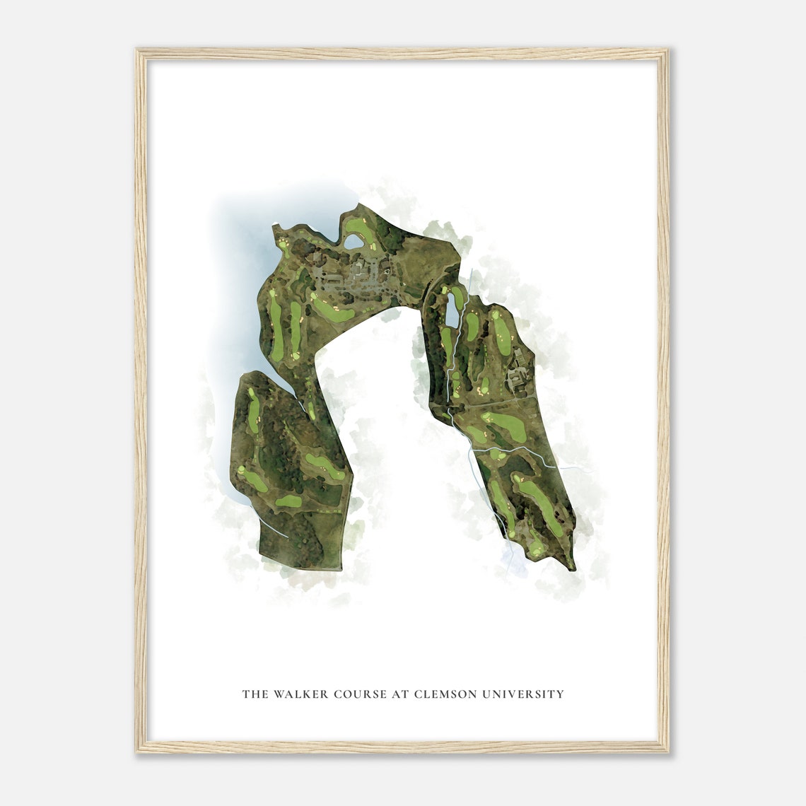 The Walker Course at Clemson University Golf Watercolor Map Poster