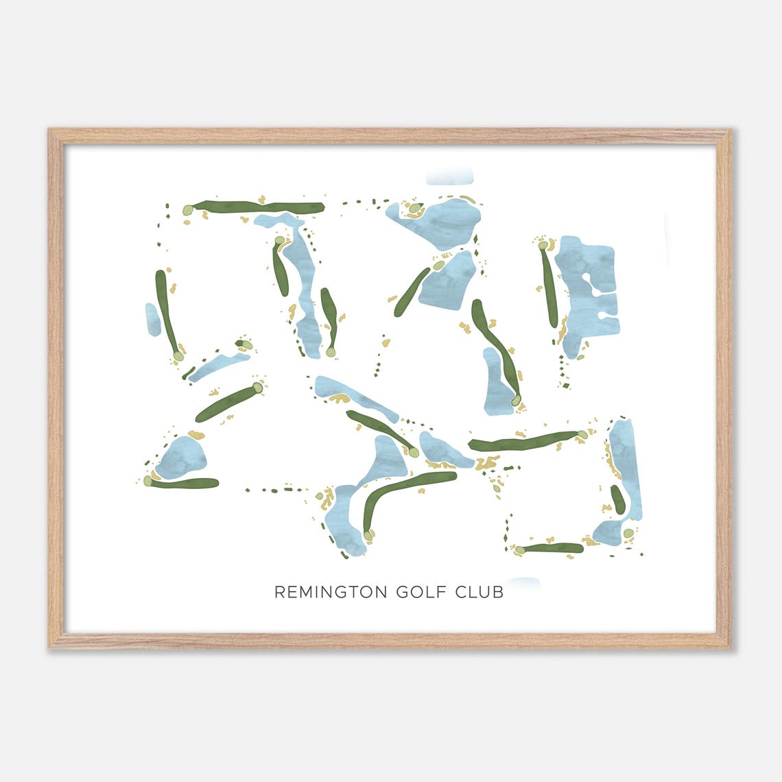 Remington Golf Club Modern Watercolor Lakes Course Map Poster