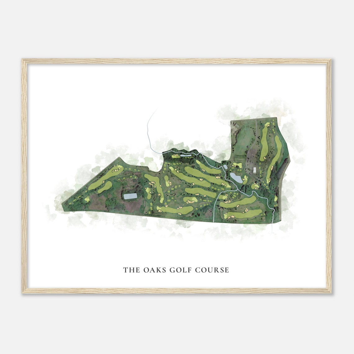 The Oaks Golf Course Classic Watercolor Aerial Course Map Poster